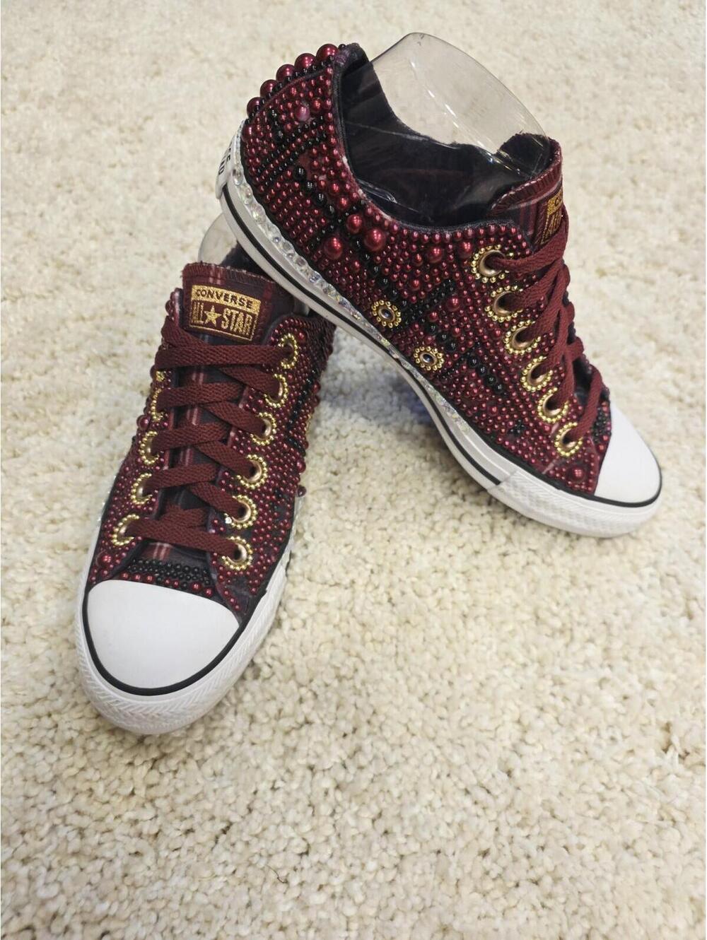 RARE Burgundy Bling Converse All Star Chuck Taylor Sneakers LOW TOP Sz 9 EUC